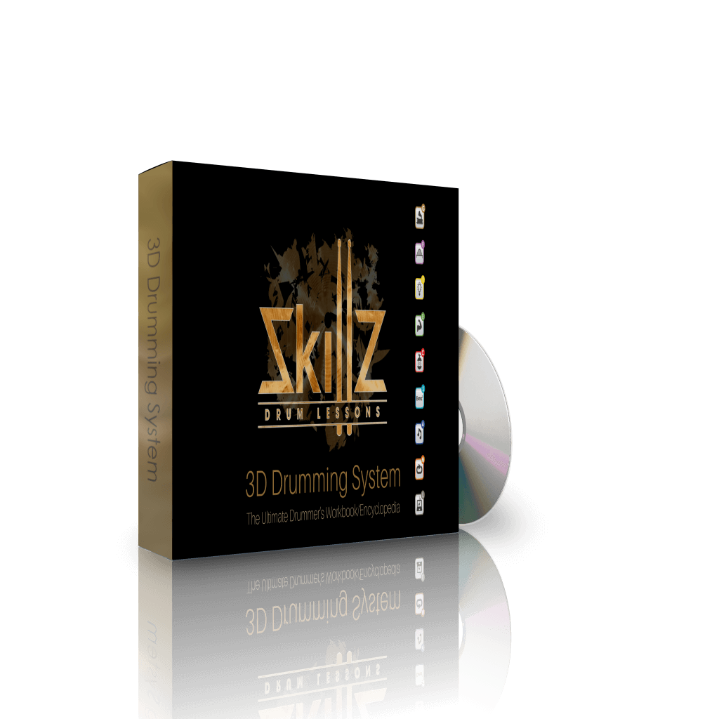 3D Box Icons Dics 1024 - Left Side - Optimized 3D Image of the left side of the 3D Drumming System by Skillz Drum Lessons