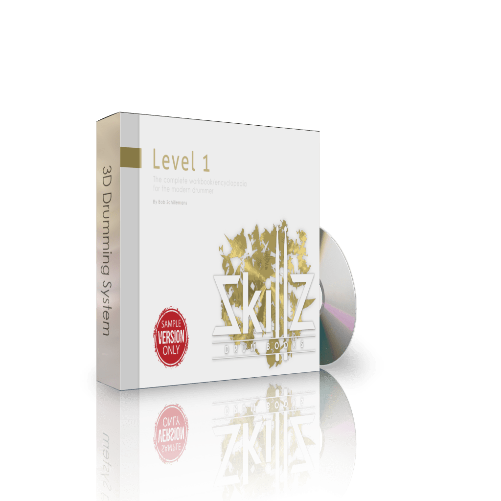 This is a 3D image of the Free Version of the 3D Drumming System Level 1 by Skillz Drum Lessons
